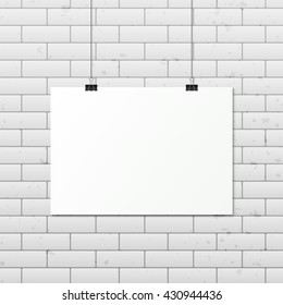 White horizontal poster A4 on a rope.