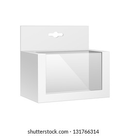 White Horizontal Product Package Box With Window. Blank On White Background Isolated. Ready For Your Design. Product Packing Vector EPS10