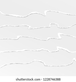 White horizontal ripped paper strips for text or message are on white background. Vector illustration