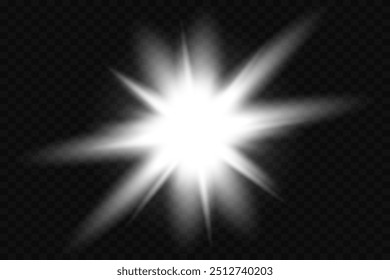 White horizontal star, flare effect. Light rays. On a transparent background.