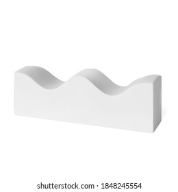 Moqueta blanca horizontal ondulada con un elemento de decoración abstracta aislado de fondo blanco. Para presentación de productos. Forma realista mínima de vector geométrico