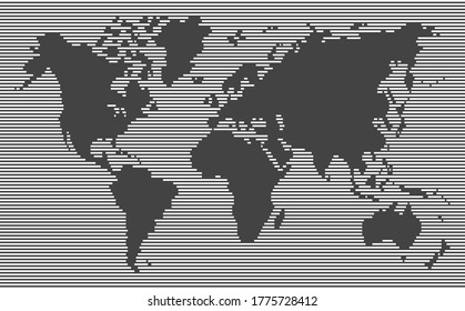 white horizontal,stripes line world map,blank space land on black background, full frame pattern,vector and illustration