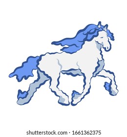 Weißes Pferd (weißes Pferd) mit blauem Mund und Schwanz.