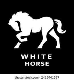 White horse logo on a dark background.