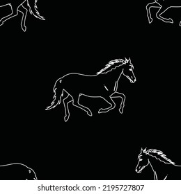 White horse on black background seamless pattern