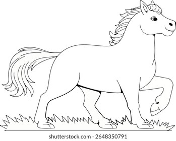A white horse outline stands on grass against a black background, creating a striking contrast. Simple, elegant, and eye-catching.

