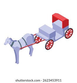White horse pulling traditional carriage isometric icon, transport concept