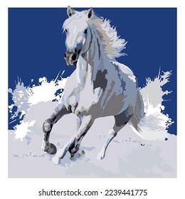 White horse running - vector stock