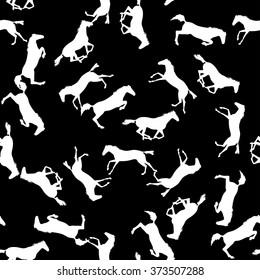 White horse seamless pattern on blackboard. Background with Equine sports theme. Running and jumping herd of horses. Vector seamless pattern with horses