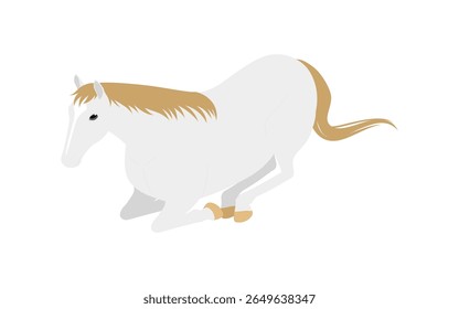 A white horse sitting and resting, Vector Illustration