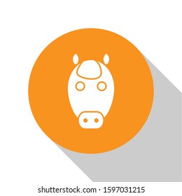 White Horse zodiac sign icon isolated on white background. Astrological horoscope collection. Orange circle button. Vector Illustration