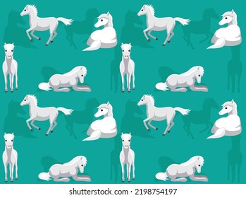 White Horses Pegasus Various Poses Cute Cartoon Character Seamless Wallpaper Background

