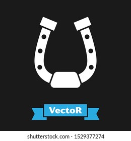 White Horseshoe icon isolated on black background.  Vector Illustration