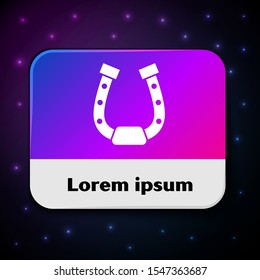 White Horseshoe icon isolated on black background. Rectangle color button. Vector Illustration