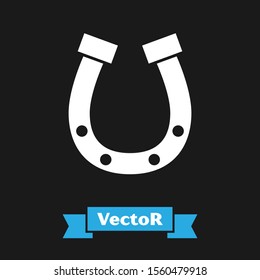 White Horseshoe icon isolated on black background.  Vector Illustration