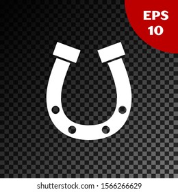 White Horseshoe icon isolated on transparent dark background.  Vector Illustration