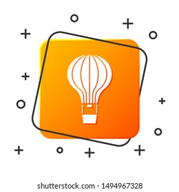 White Hot air balloon icon isolated on white background. Air transport for travel. Orange square button. Vector Illustration