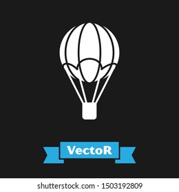 White Hot air balloon icon isolated on black background. Air transport for travel.  Vector Illustration