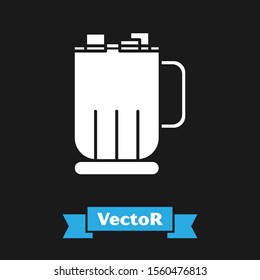 White Hot chocolate cup with marshmallows icon isolated on black background. Merry Christmas and Happy New Year.  Vector Illustration
