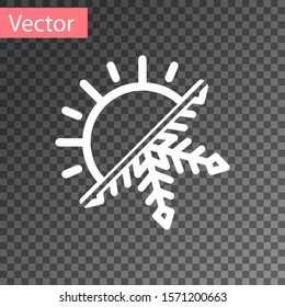 White Hot and cold symbol. Sun and snowflake icon isolated on transparent background. Winter and summer symbol.  Vector Illustration