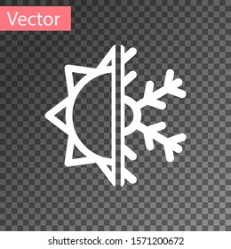 White Hot and cold symbol. Sun and snowflake icon isolated on transparent background. Winter and summer symbol.  Vector Illustration
