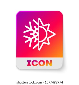 White Hot and cold symbol. Sun and snowflake icon isolated on white background. Winter and summer symbol. Rectangle color button. Vector Illustration
