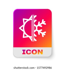 White Hot and cold symbol. Sun and snowflake icon isolated on white background. Winter and summer symbol. Rectangle color button. Vector Illustration