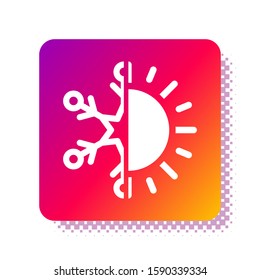 White Hot and cold symbol. Sun and snowflake icon isolated on white background. Winter and summer symbol. Square color button. Vector Illustration