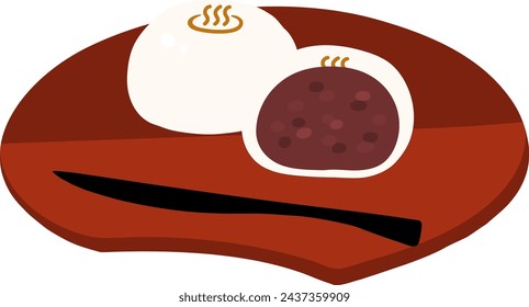 Ilustración plana de color de manju (bollo de mermelada de frijol al vapor) de aguas termales blancas. Icono de vector.