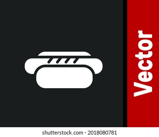 White Hotdog sandwich icon isolated on black background. Sausage icon. Street fast food menu.  Vector