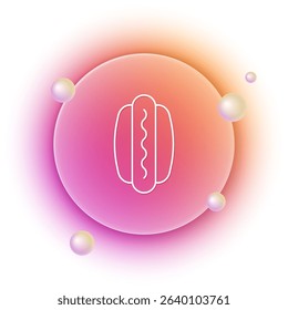 White Hotdog sandwich icon isolated on white background. Sausage icon. Fast food sign. Orange and pink gradient circle background. Vector