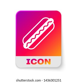 White Hotdog sandwich with mustard icon isolated on white background. Sausage icon. Fast food sign. Rectangle color button. Vector Illustration