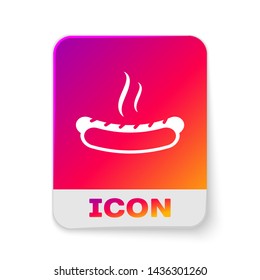 White Hotdog sandwich with mustard icon isolated on white background. Sausage icon. Fast food sign. Rectangle color button. Vector Illustration