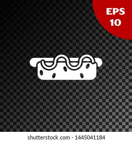 White Hotdog sandwich with mustard icon isolated on transparent dark background. Sausage icon. Street fast food menu. Vector Illustration White Hotdog sandwich with mustard icon isolated on transparent dark background. Sausage icon. Street fast food menu. Vector Illustration