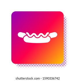 White Hotdog sandwich with mustard icon isolated on white background. Sausage icon. Street fast food menu. Square color button. Vector Illustration