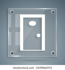 White Hotel corridor with closed numbered door icon isolated on grey background. Square glass panels. Vector