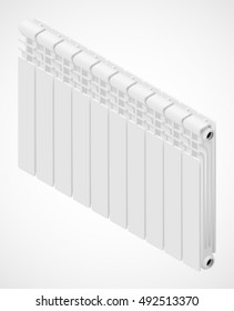 White hot-water heating radiator. Vector isometric illustration