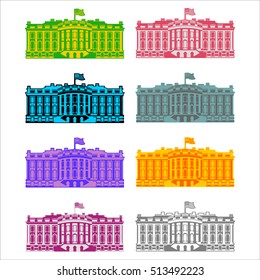 White House America colored icon set. Residence of President USA. US government building. American political character. Main attraction washington dc. patriotic mansion United States
