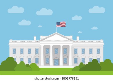 White House Building Exterior Facade Government Architecture House Flat Design Style