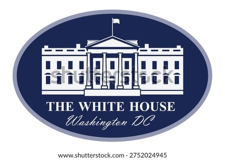 white house building icon in Washington DC isolated on blue background