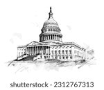 White House building in ink drawing style in vector graphic