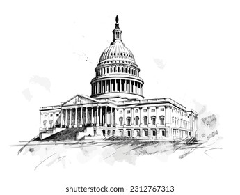 White House building in ink drawing style in vector graphic