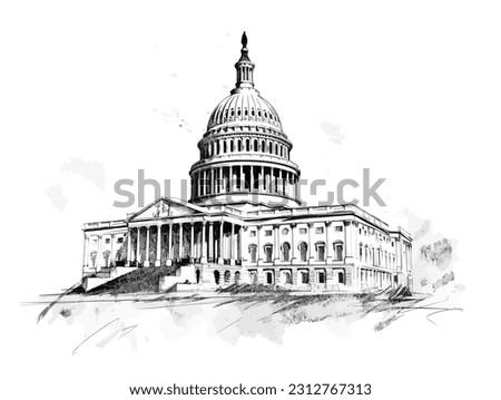 White House building in ink drawing style in vector graphic 商業照片 © 
