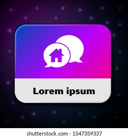 White House building in speech bubble icon isolated on black background. Real estate concept. Rectangle color button. Vector Illustration