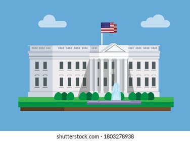 The White House Building in Washington D.C America famous landmark concept in cartoon flat illustration vector