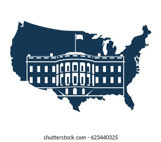 White house building in Washington DC on background of the map. Vector illustration