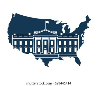 White house building in Washington DC on background of the map. Vector illustration
