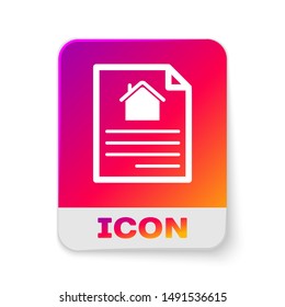 White House contract icon isolated on white background. Contract creation service, document formation, application form composition. Rectangle color button. Vector Illustration