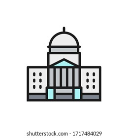 White House, courthouse flat color line icon.