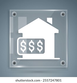 White House with dollar symbol icon isolated on grey background. Home and money. Real estate concept. Square glass panels. Vector